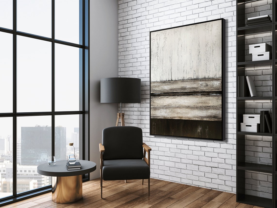 Serene Monochrome Landscape Oil Painting for Modern Home Decor