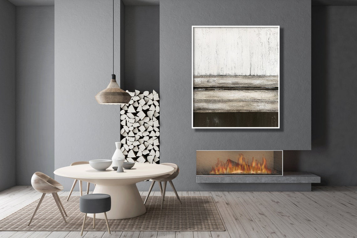 Serene Monochrome Landscape Oil Painting for Modern Home Decor