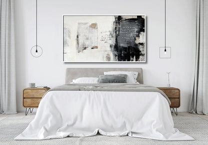 Contemporary Urban Abstract Oil Painting in Black and White for Modern Decor