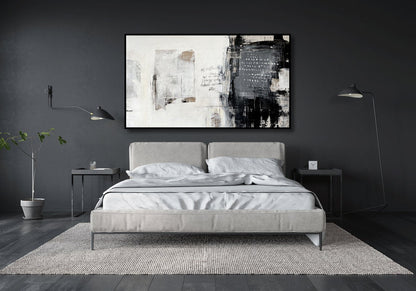 Contemporary Urban Abstract Oil Painting in Black and White for Modern Decor