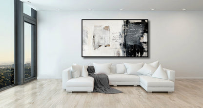 Contemporary Urban Abstract Oil Painting in Black and White for Modern Decor