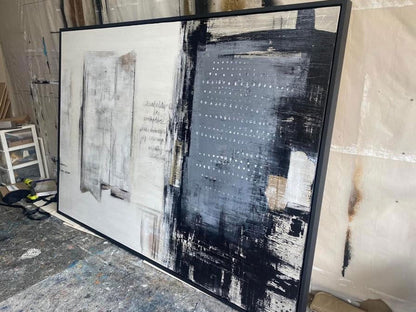 Contemporary Urban Abstract Oil Painting in Black and White for Modern Decor