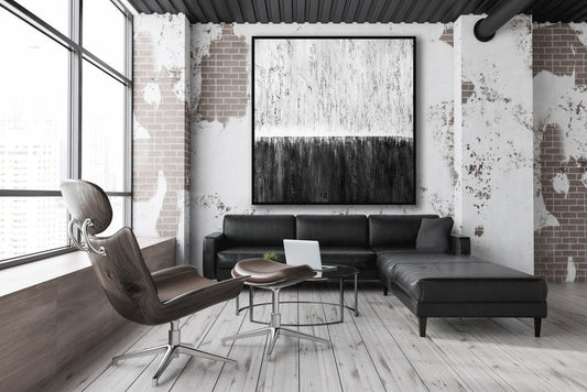 Elegant Monochrome Abstract Oil Painting for Modern Home Decor