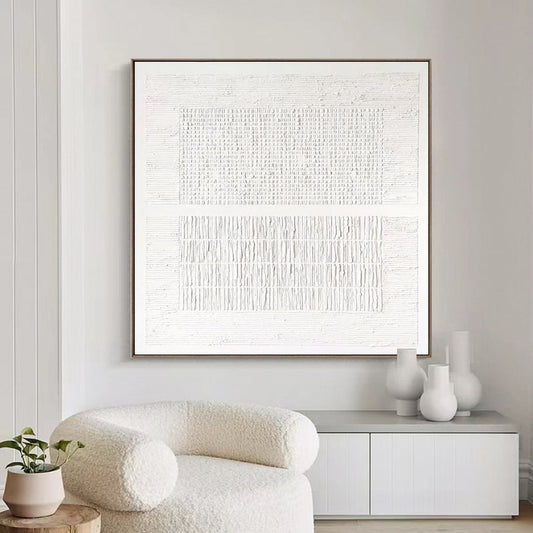 Minimalist White Textured Oil Painting for Modern Home Decor