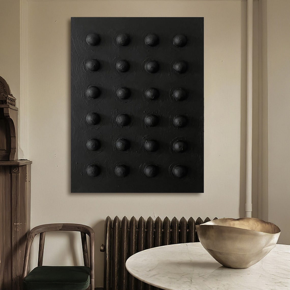 Abstract Black Textured Oil Painting for Contemporary Home Decor