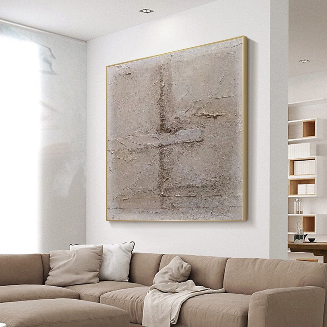 Textured Neutral Abstract Oil Painting for Modern Home Decor