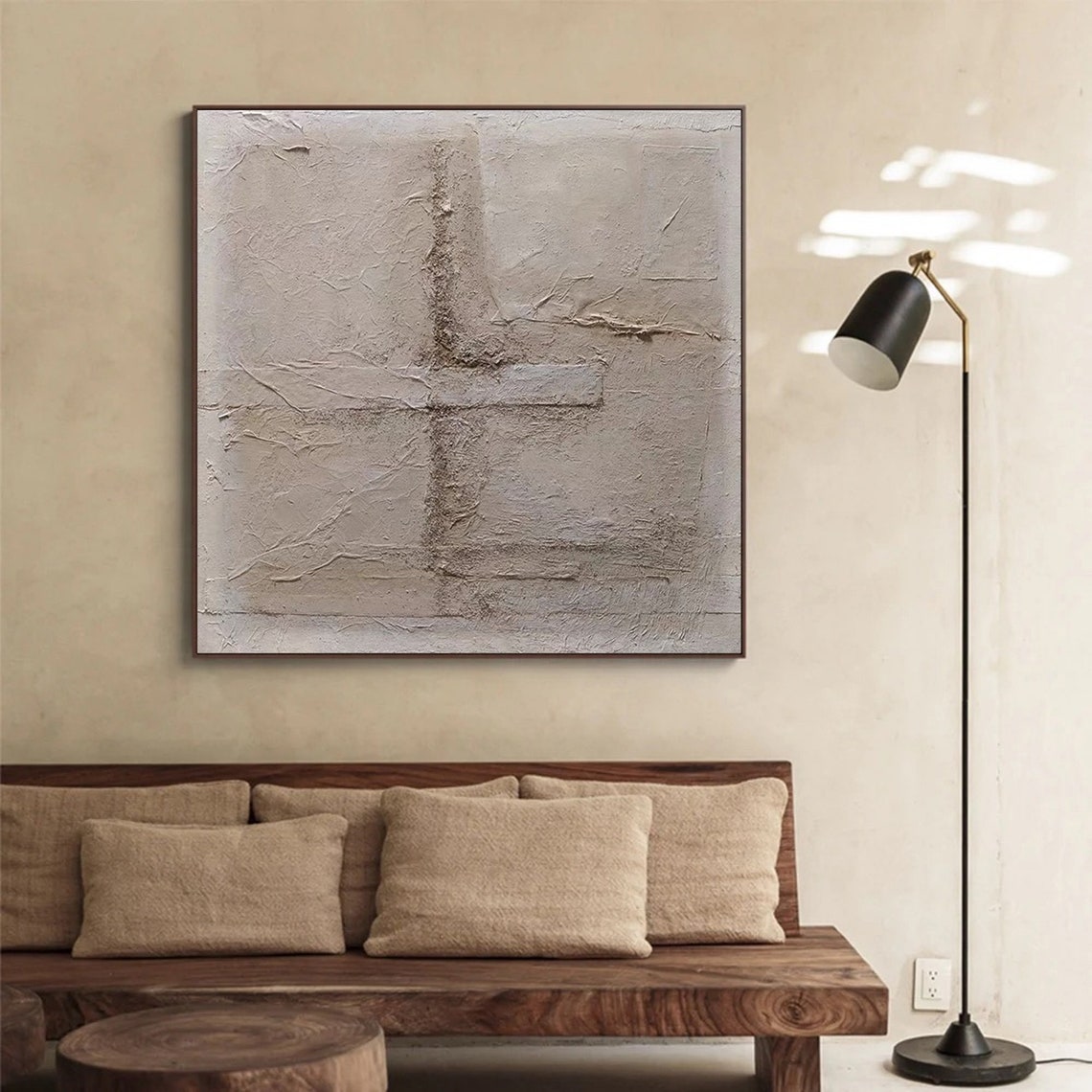 Textured Neutral Abstract Oil Painting for Modern Home Decor