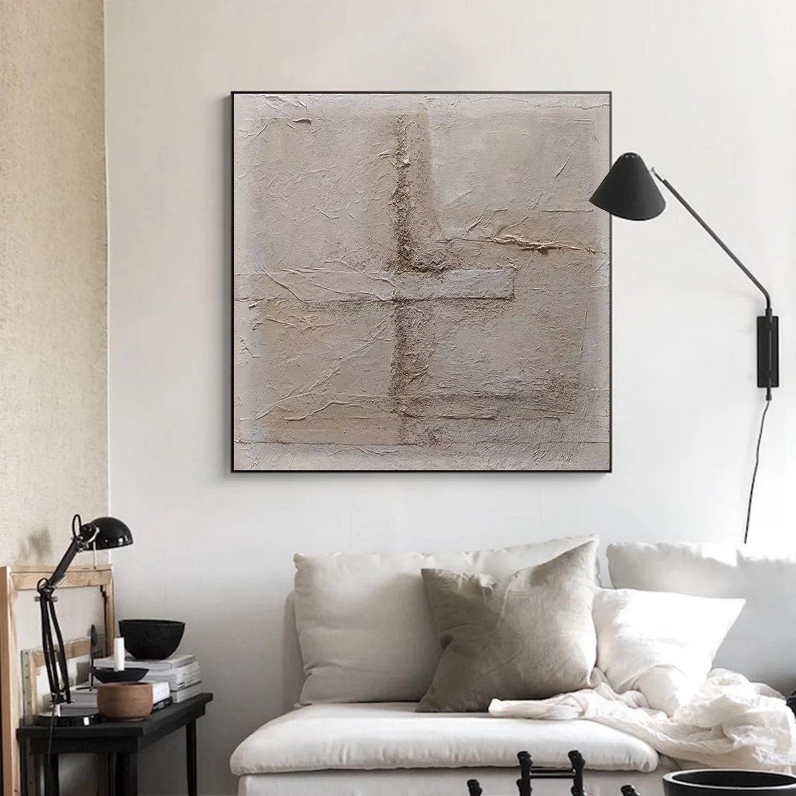 Textured Neutral Abstract Oil Painting for Modern Home Decor