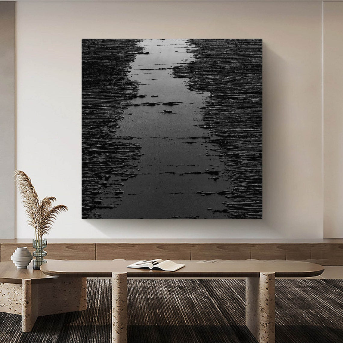 Serene Midnight Reflection Modern Oil Painting for Home Décor