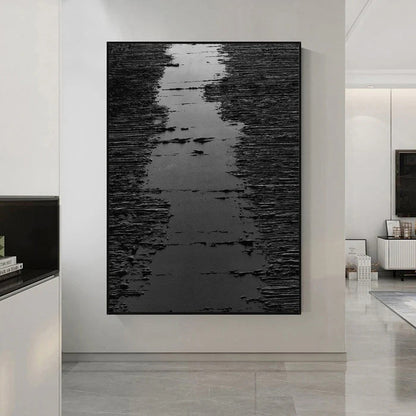 Abstract Black and Silver Oil Painting - Modern Home Decor Art Piece