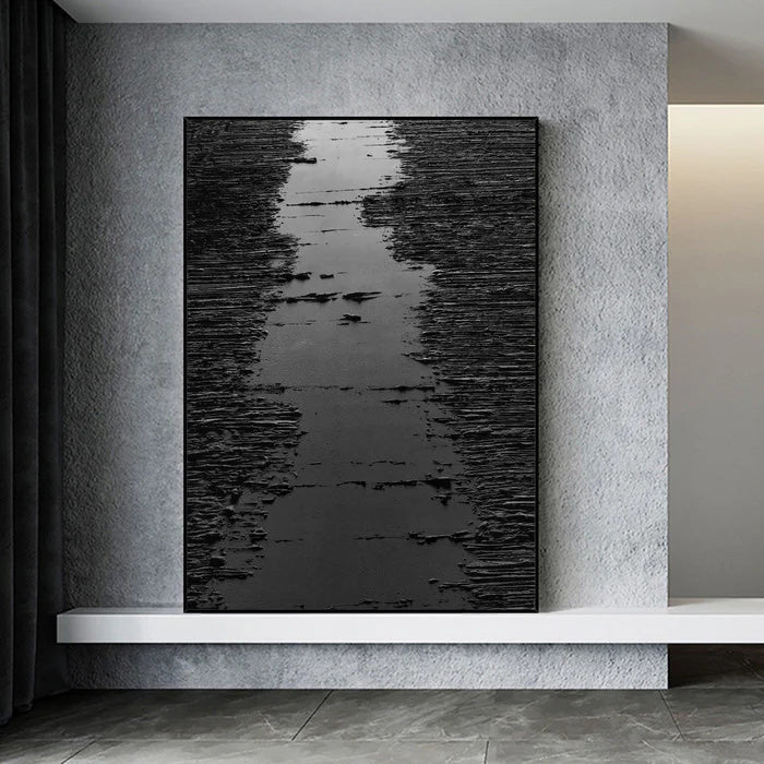 Abstract Black and Silver Oil Painting - Modern Home Decor Art Piece