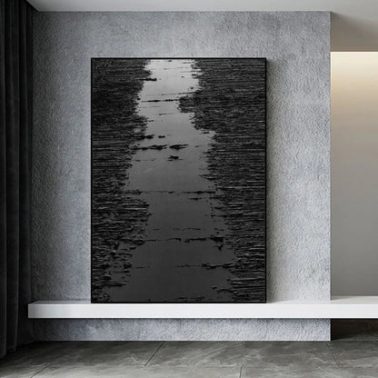 Abstract Black and Silver Oil Painting - Modern Home Decor Art Piece