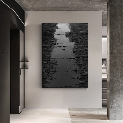 Abstract Black and Silver Oil Painting - Modern Home Decor Art Piece