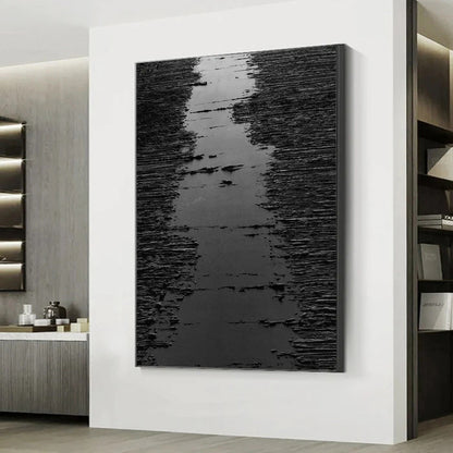 Abstract Black and Silver Oil Painting - Modern Home Decor Art Piece