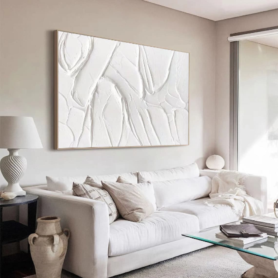 Elegant White Abstract Oil Painting for Modern Home Decor