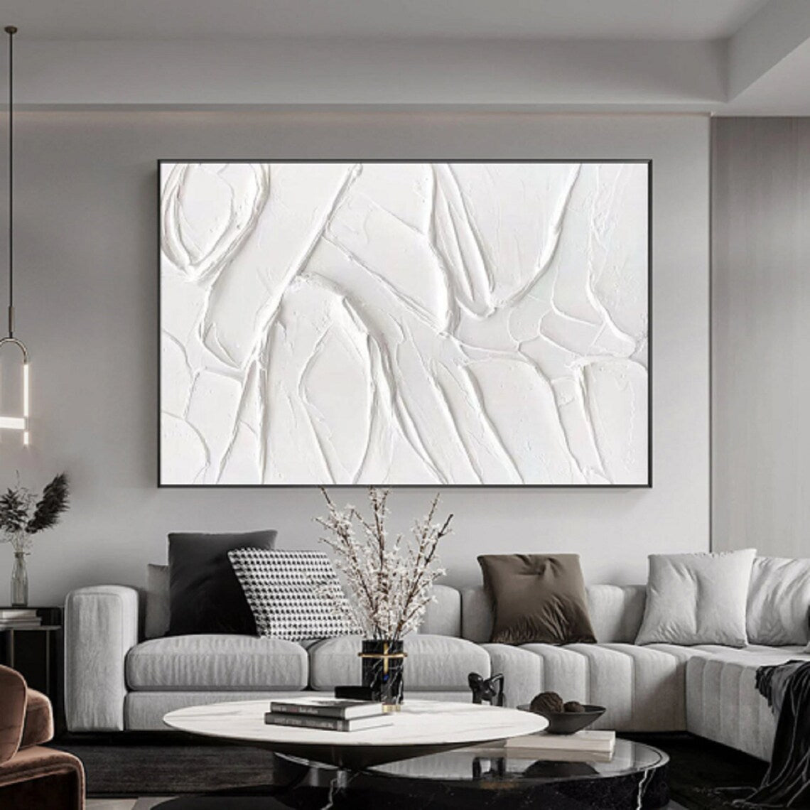 Elegant White Abstract Oil Painting for Modern Home Decor