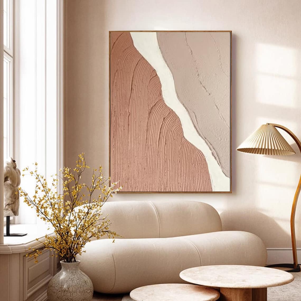 Abstract Earth Tones Oil Painting for Modern Living Room Aesthetic