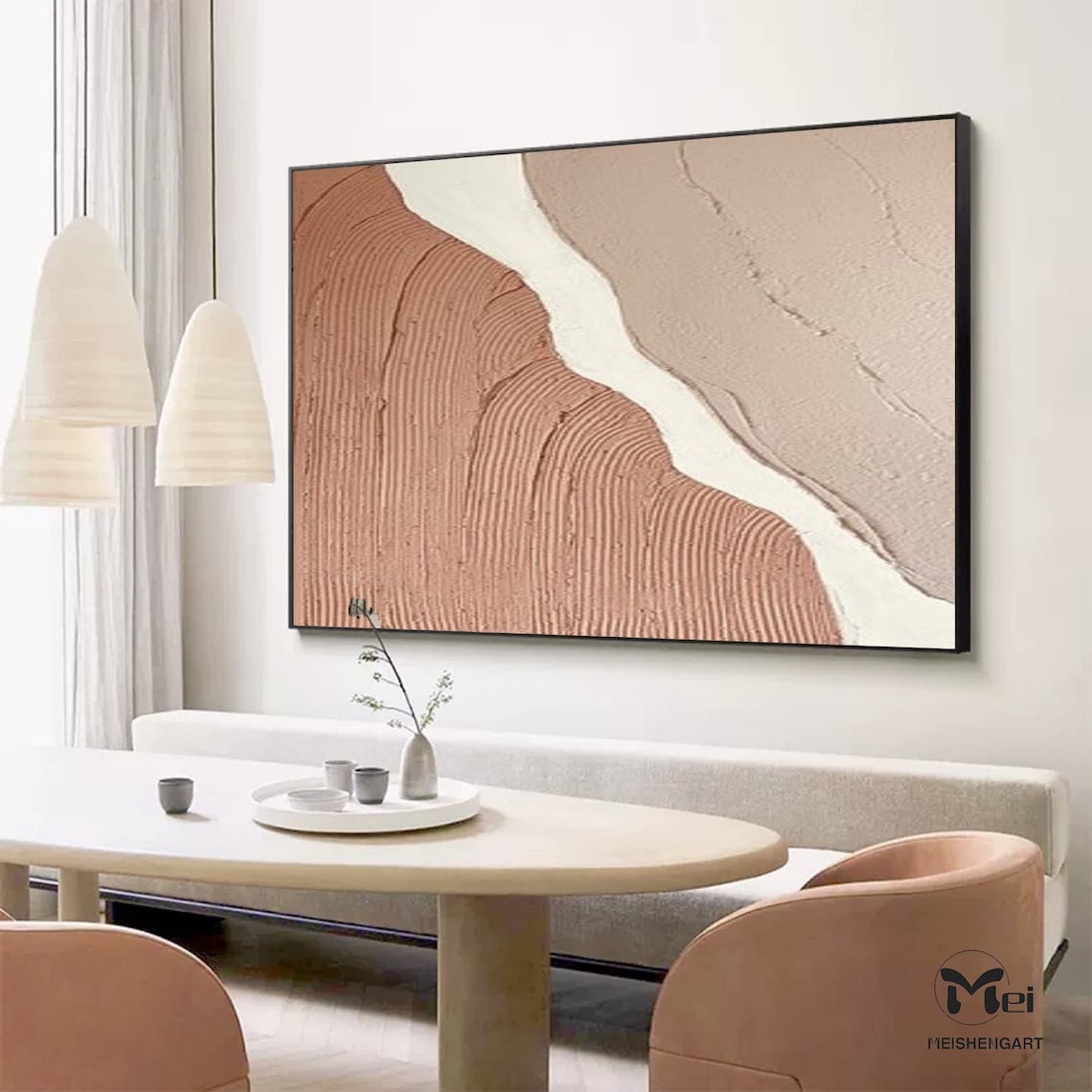 Abstract Earth Tones Oil Painting for Modern Living Room Aesthetic