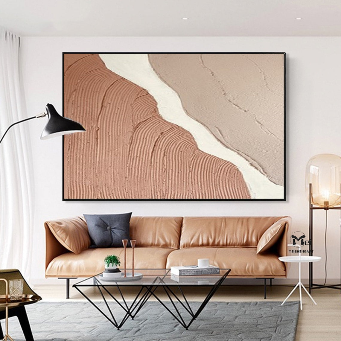 Abstract Earth Tones Oil Painting for Modern Living Room Aesthetic