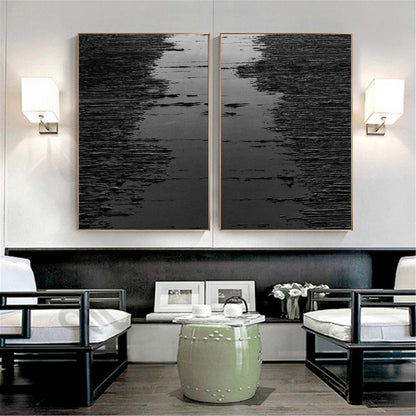 Elegant Black and White Waves Diptych Art for Modern Home Decor