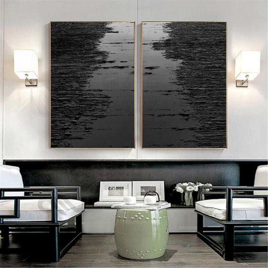 Elegant Black and White Waves Diptych Art for Modern Home Decor