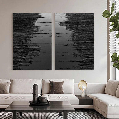 Elegant Black and White Waves Diptych Art for Modern Home Decor