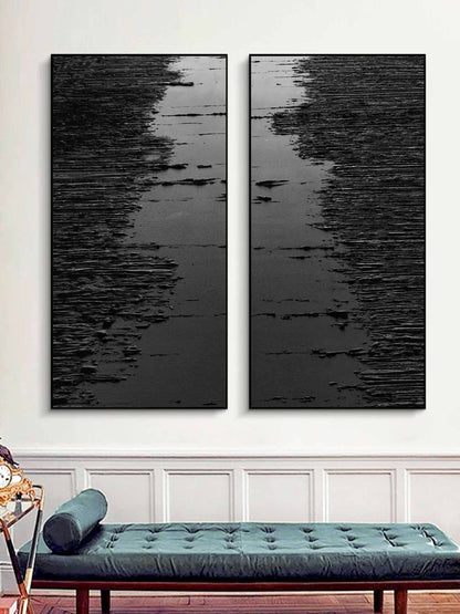 Elegant Black and White Waves Diptych Art for Modern Home Decor