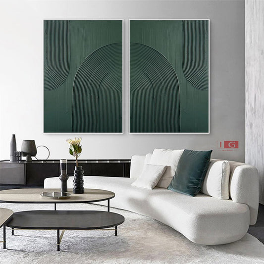 Abstract Green Oil Painting Duo for Modern Home Decor