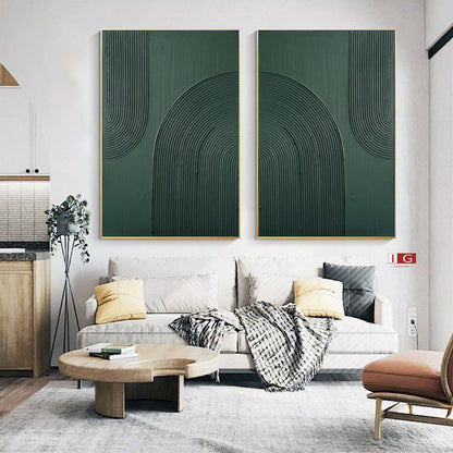 Abstract Green Oil Painting Duo for Modern Home Decor