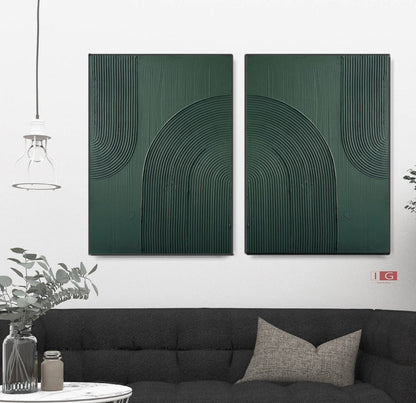 Abstract Green Oil Painting Duo for Modern Home Decor