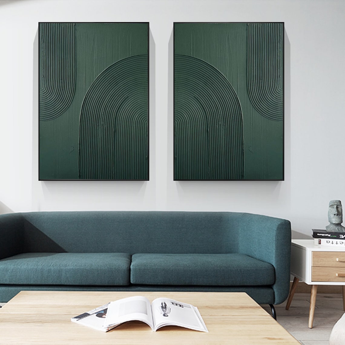 Abstract Green Oil Painting Duo for Modern Home Decor