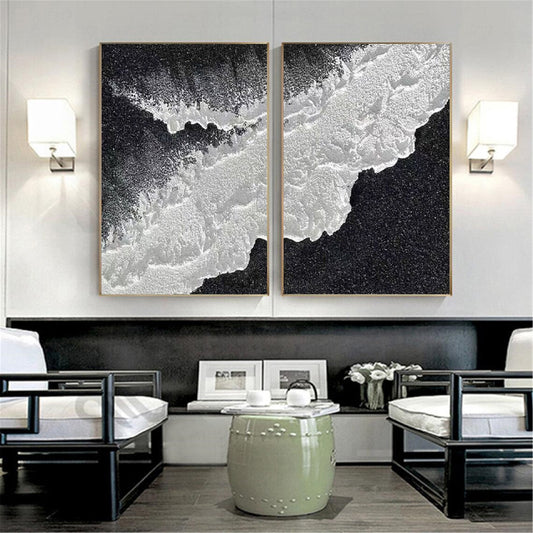 Stunning Cosmic Tide Abstract Diptych Oil Painting for Modern Home Decor