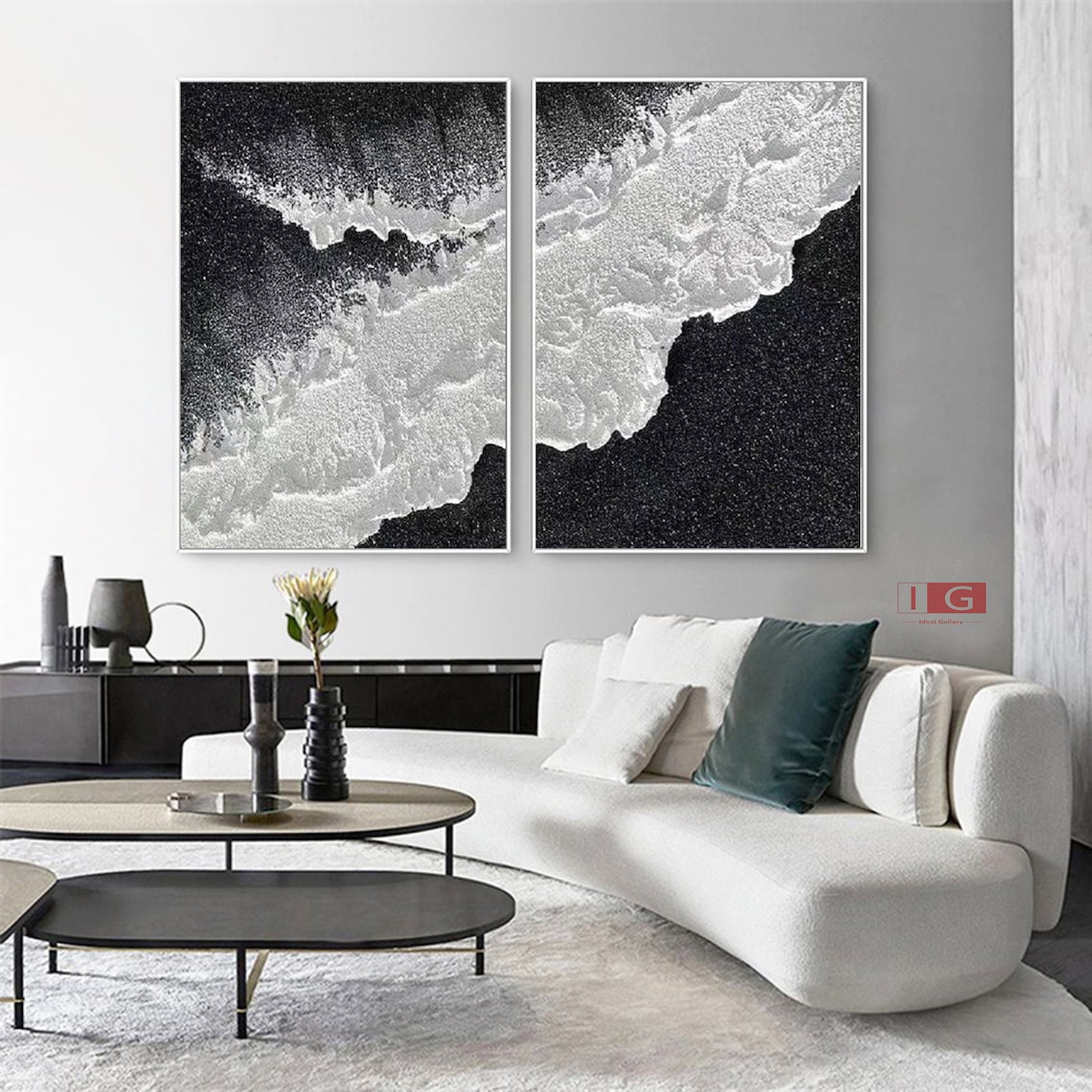 Stunning Cosmic Tide Abstract Diptych Oil Painting for Modern Home Decor