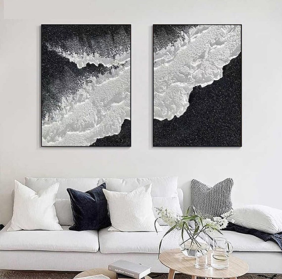 Stunning Cosmic Tide Abstract Diptych Oil Painting for Modern Home Decor