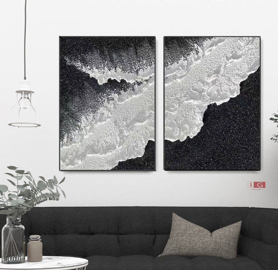 Stunning Cosmic Tide Abstract Diptych Oil Painting for Modern Home Decor