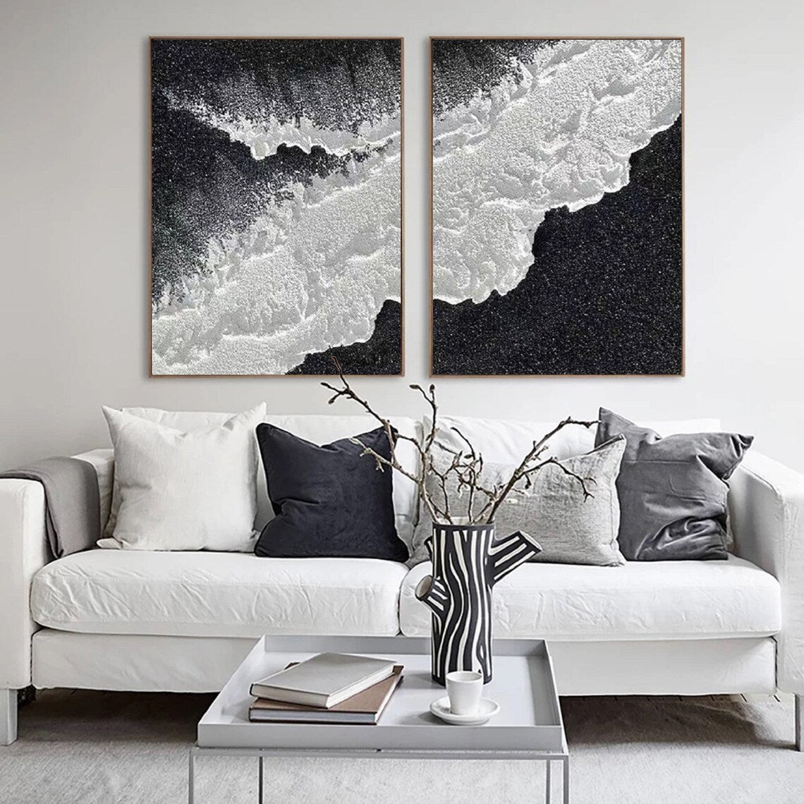 Stunning Cosmic Tide Abstract Diptych Oil Painting for Modern Home Decor