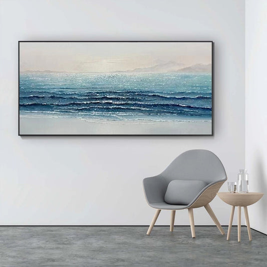 Tranquil Coastal Waves Oil Painting for Serene Home Decor
