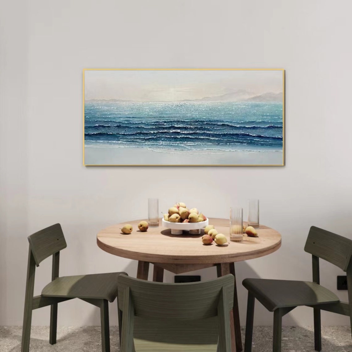 Tranquil Coastal Waves Oil Painting for Serene Home Decor