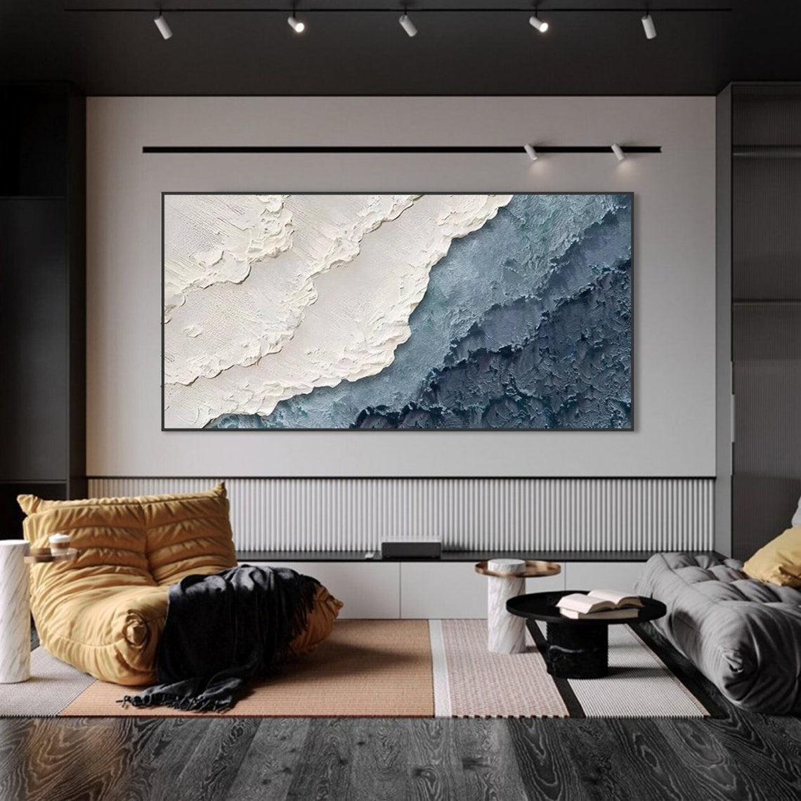 Serene Coastal Abstract Oil Painting for Modern Home Décor