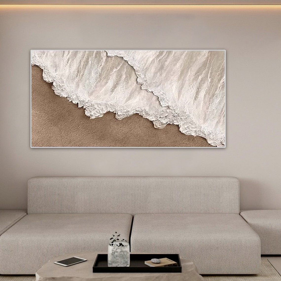 Serene Ocean Waves: Elegant Coastal Oil Painting for Modern Home Decor