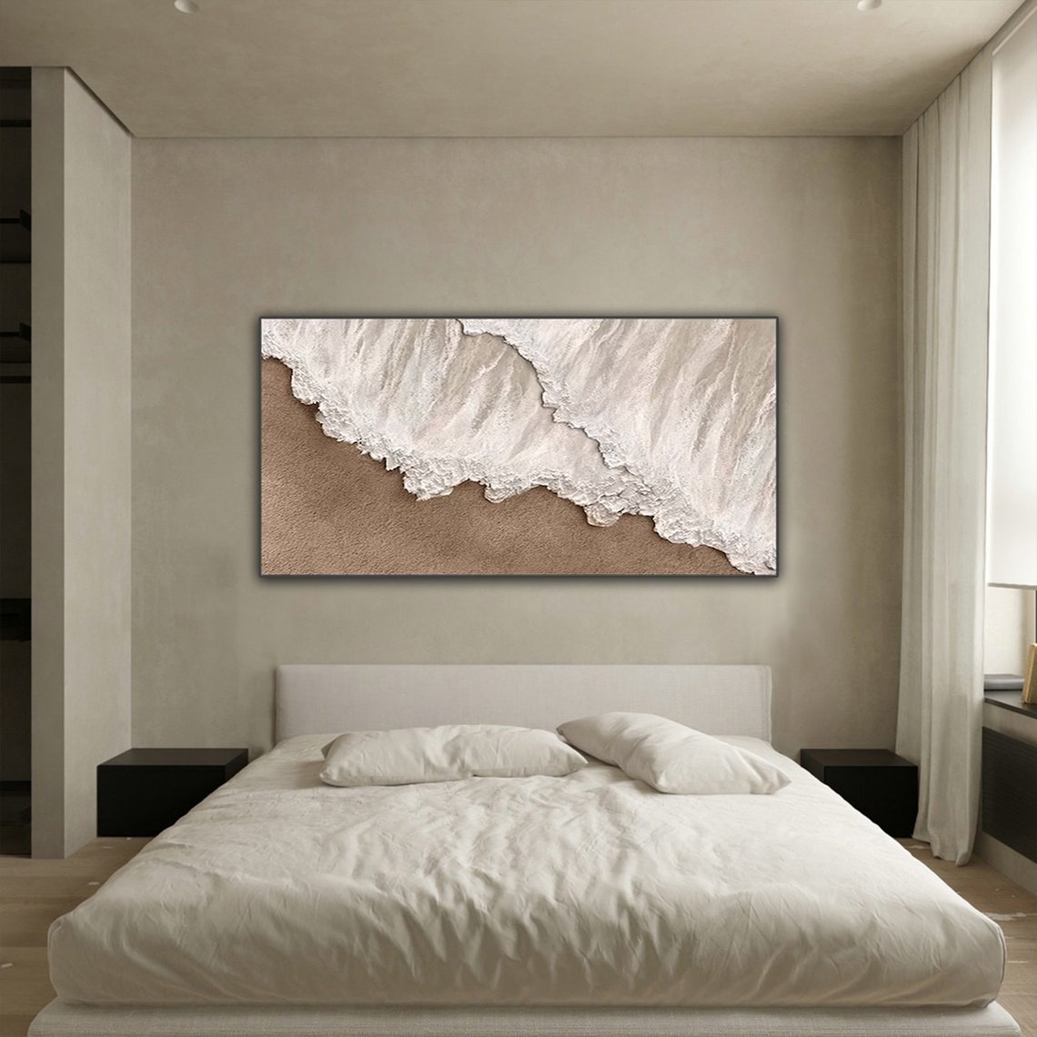 Serene Ocean Waves: Elegant Coastal Oil Painting for Modern Home Decor