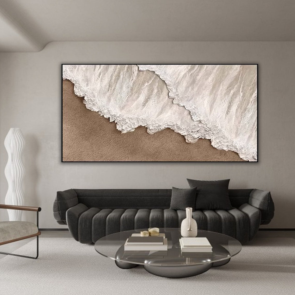 Serene Ocean Waves: Elegant Coastal Oil Painting for Modern Home Decor