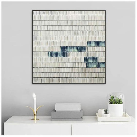 Modern Abstract Oil Painting with Blue and White Stripes for Home Decor
