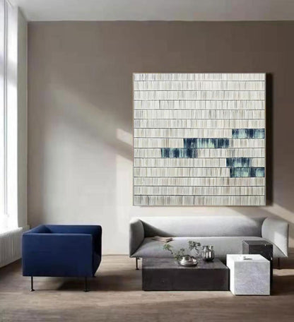 Modern Abstract Oil Painting with Blue and White Stripes for Home Decor