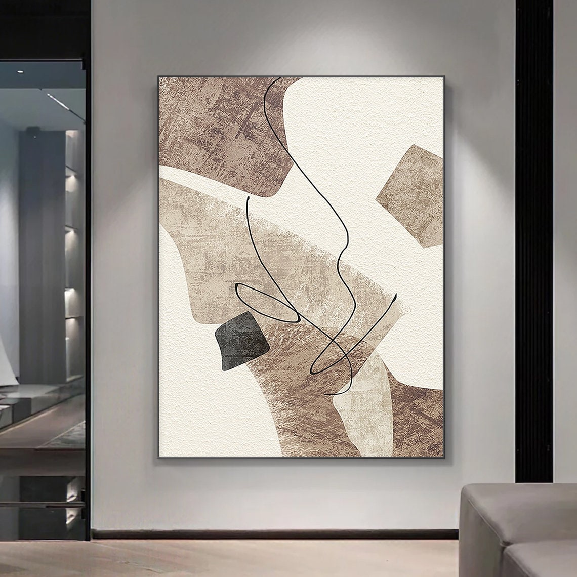 Abstract Oil Painting in Neutral Tones for Modern Home Decor