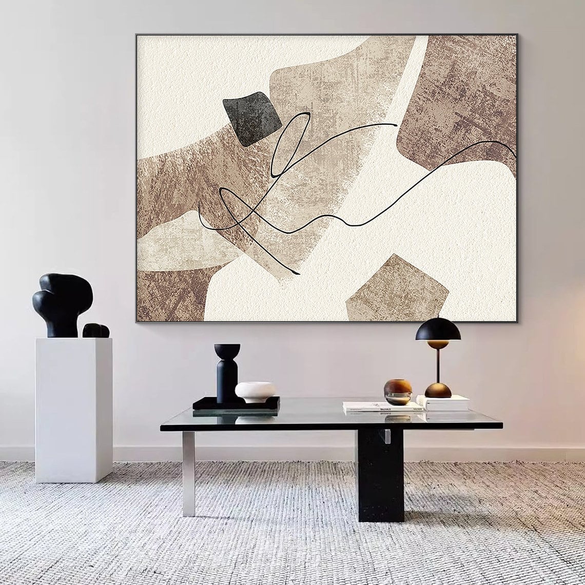 Abstract Oil Painting in Neutral Tones for Modern Home Decor