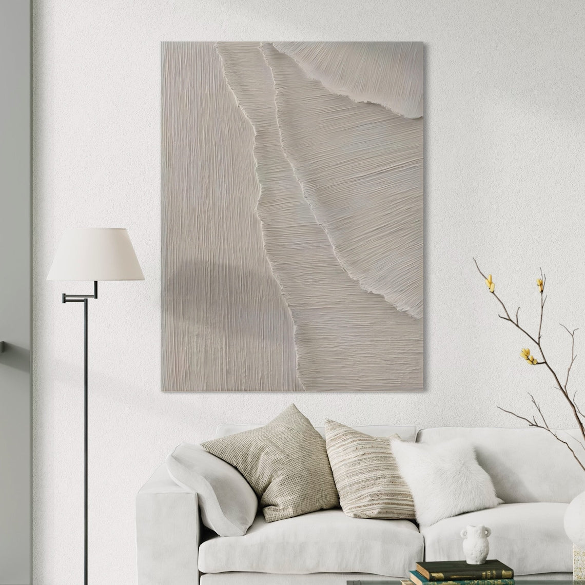 Tranquil Abstract Oil Painting with Gentle Textures and Soft Tones for Modern Decor