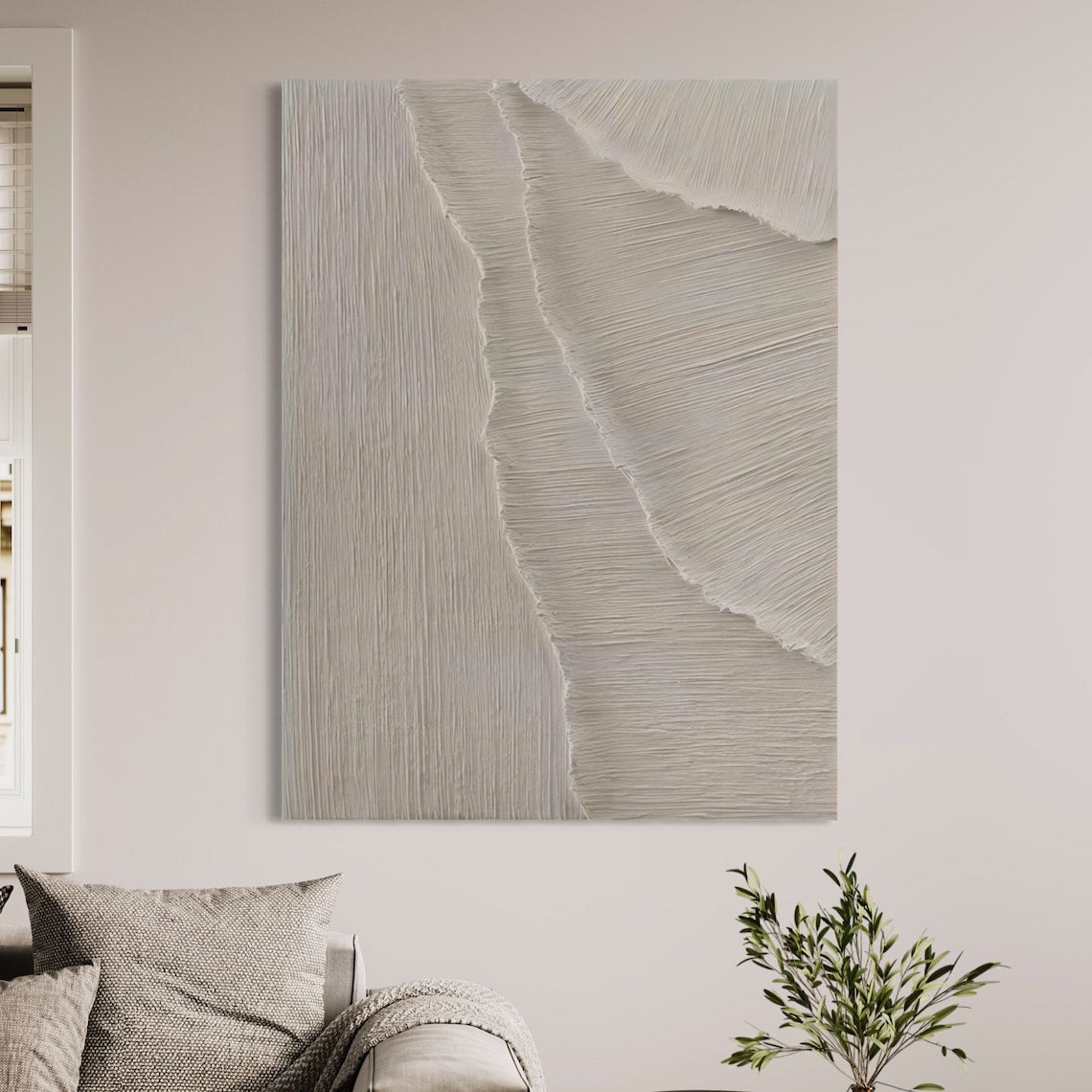 Tranquil Abstract Oil Painting with Gentle Textures and Soft Tones for Modern Decor