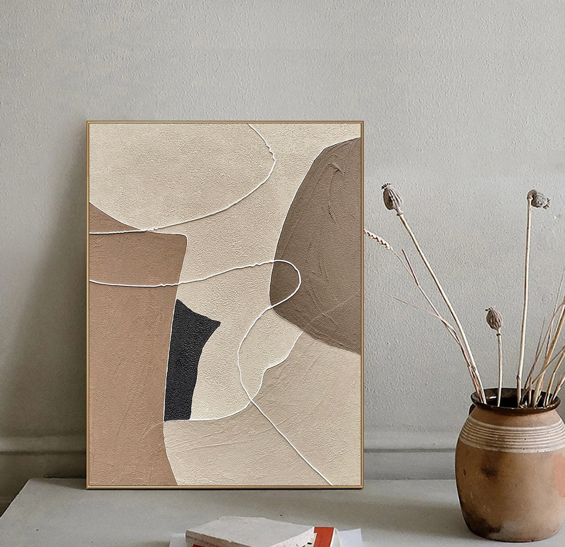 Elegant Abstract Oil Painting in Earth Tones for Modern Home Decor