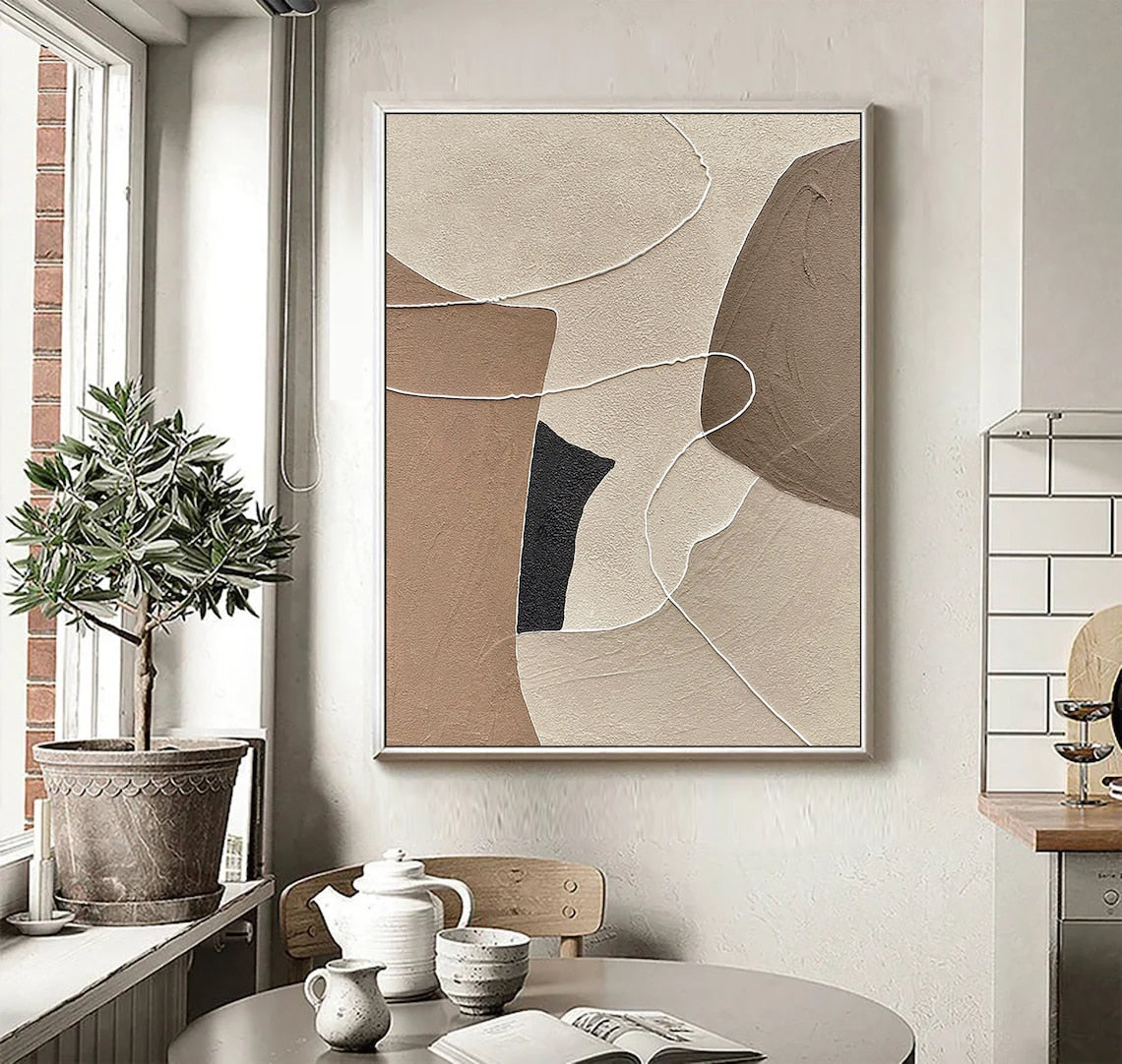 Elegant Abstract Oil Painting in Earth Tones for Modern Home Decor